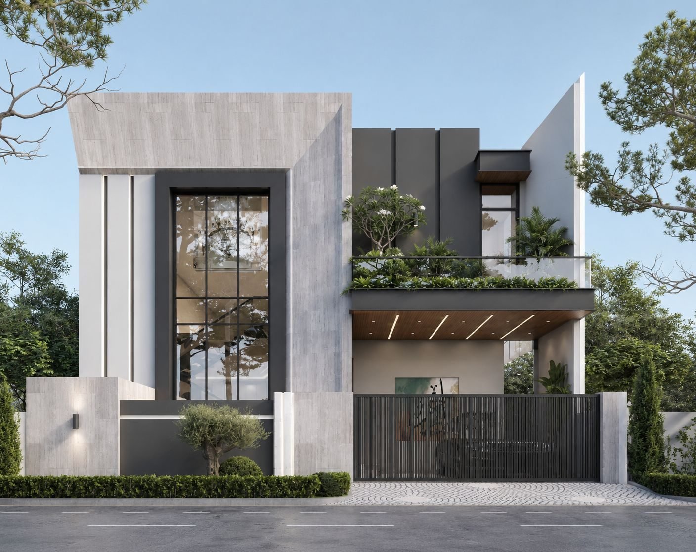 Contemporary open-plan interior living and kitchen render