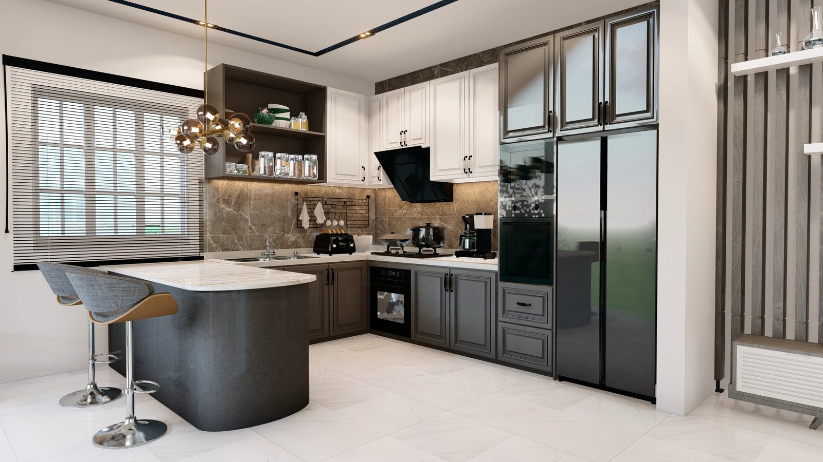 Apartment 1BHK interior design rendering