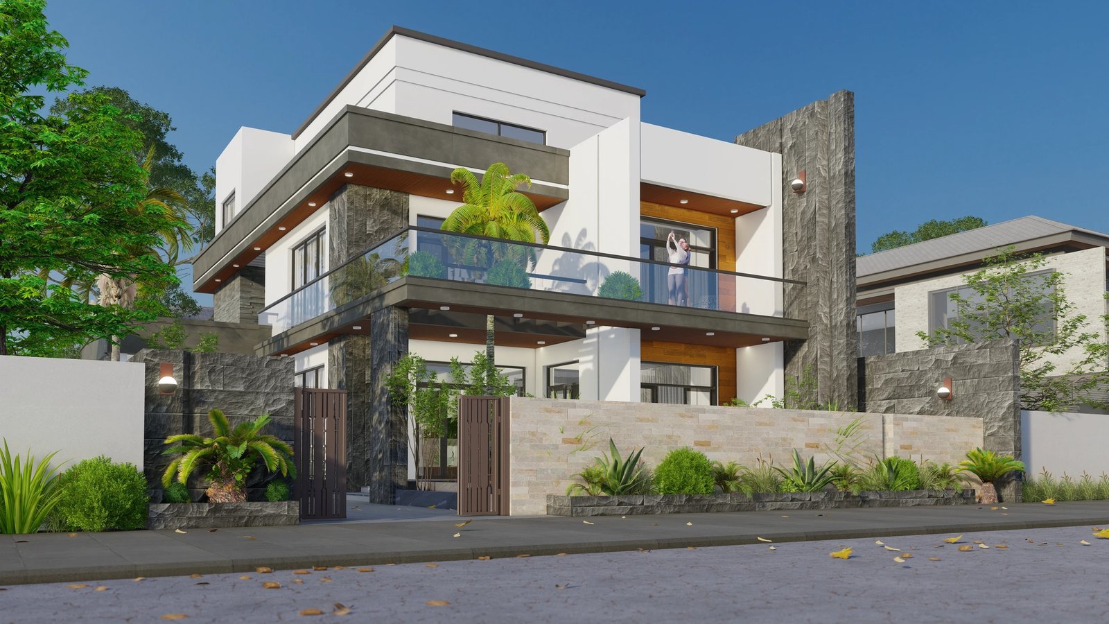 Luxury triple small house exterior rendering